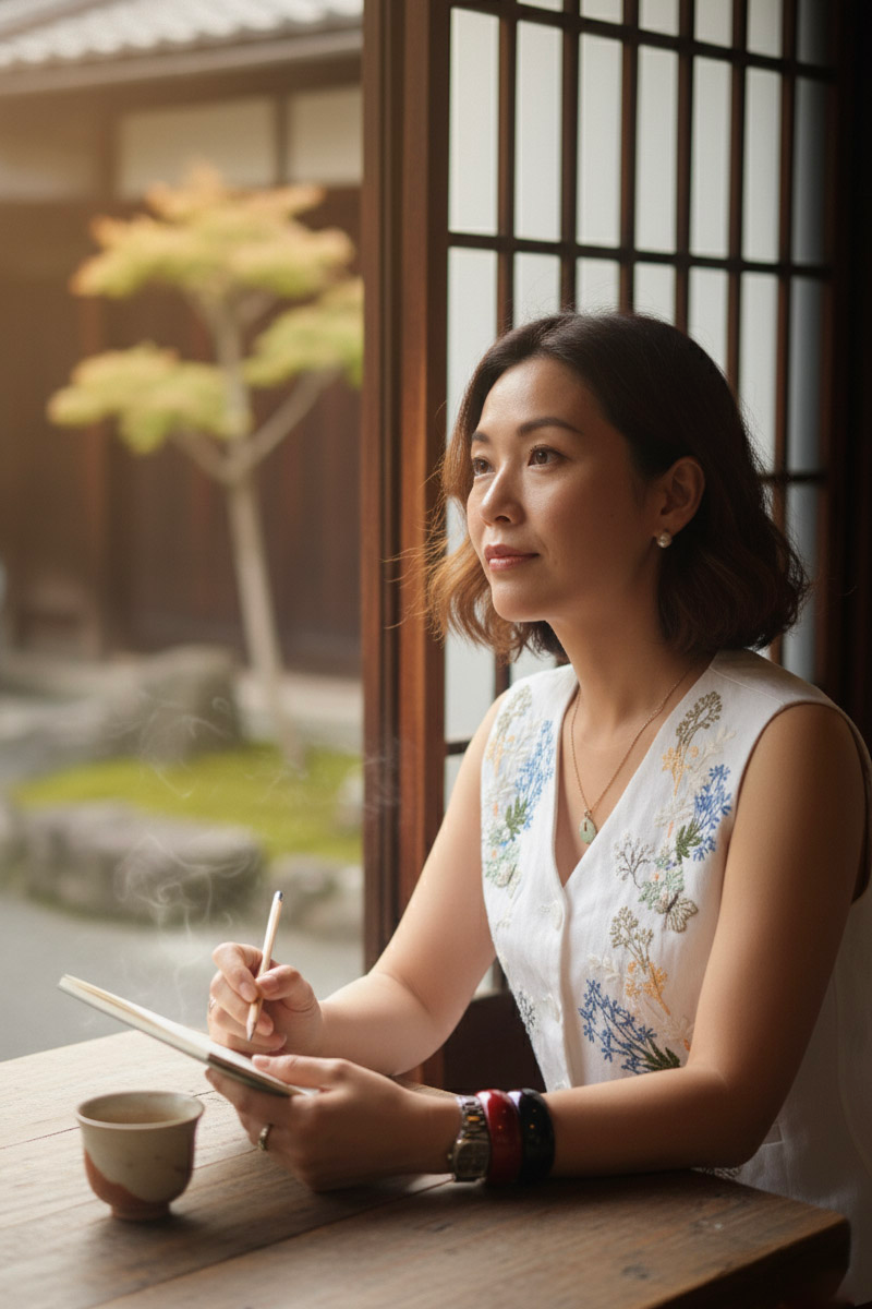 Áo vest linen thêu tay Mơ thời trang Hity