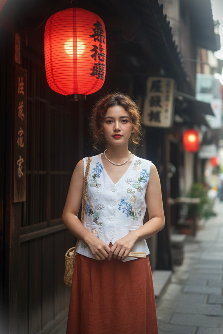 Áo vest linen thêu tay Mơ thời trang Hity