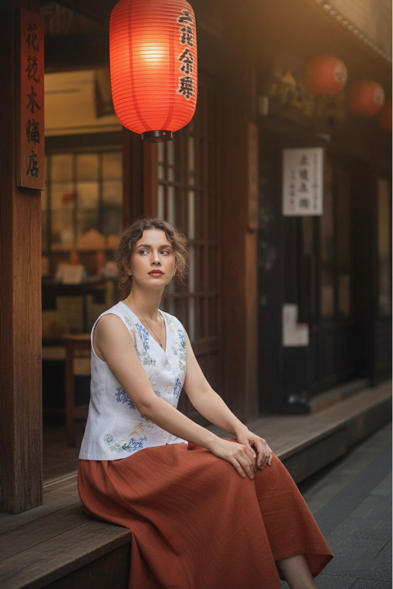 Áo vest linen thêu tay Mơ thời trang Hity