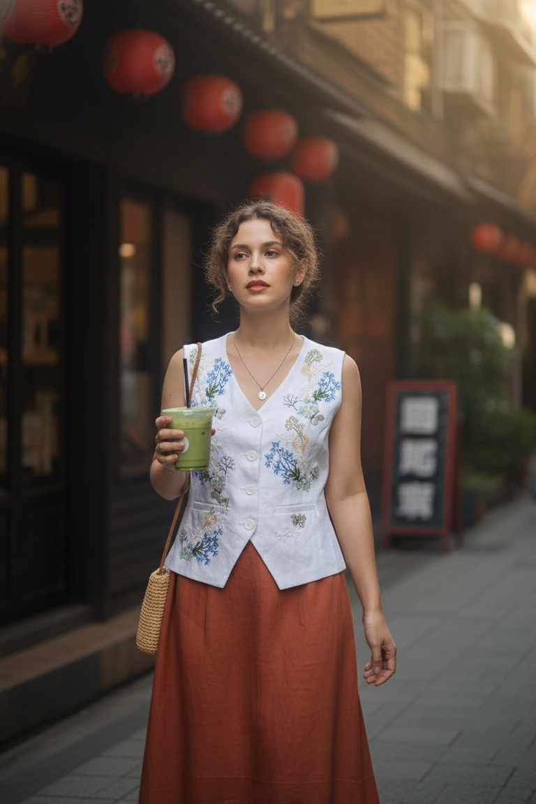 Áo vest linen thêu tay Mơ thời trang Hity