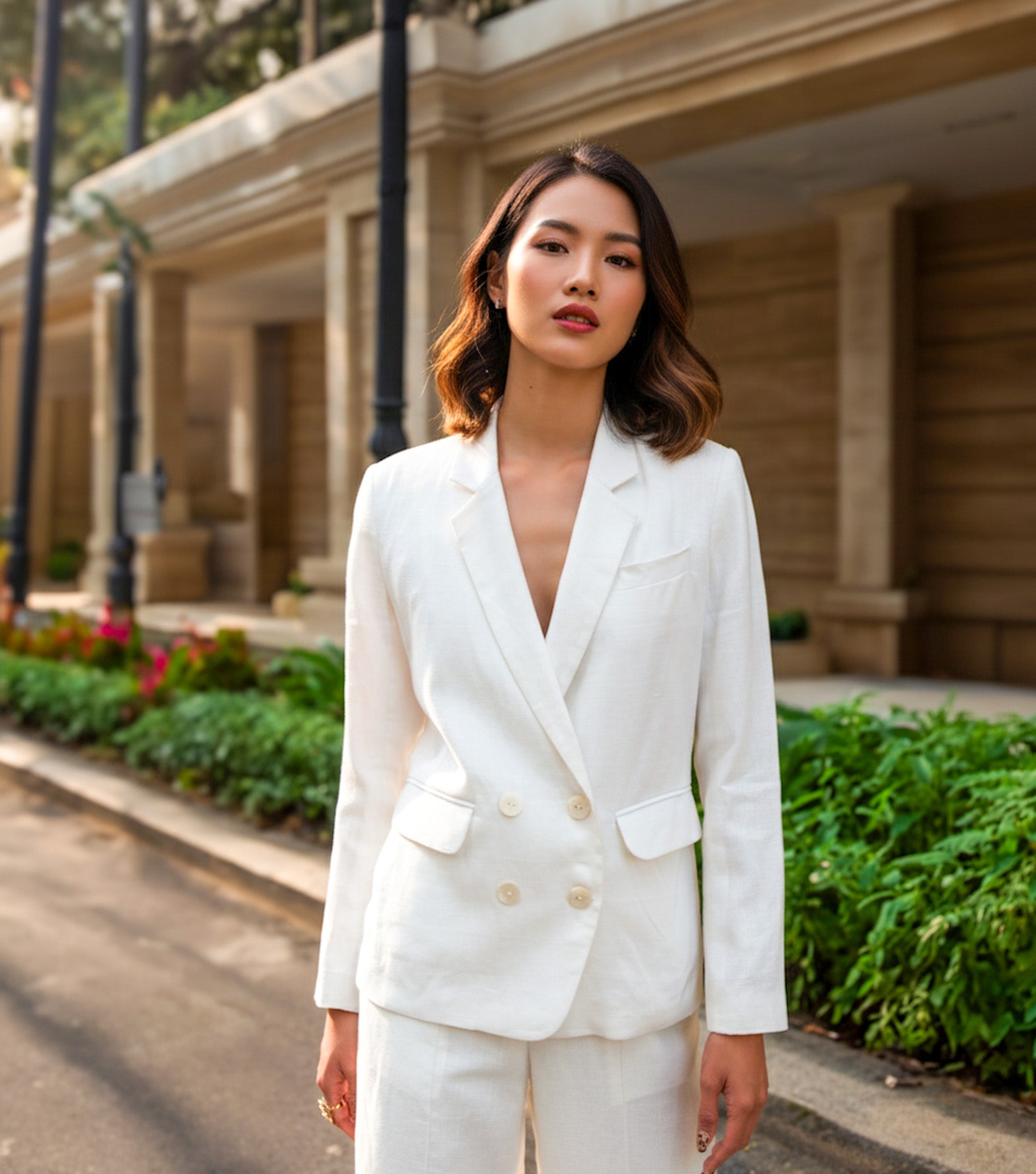 Áo vest blazer nữ linen trắng thanh lịch thời trang Hity