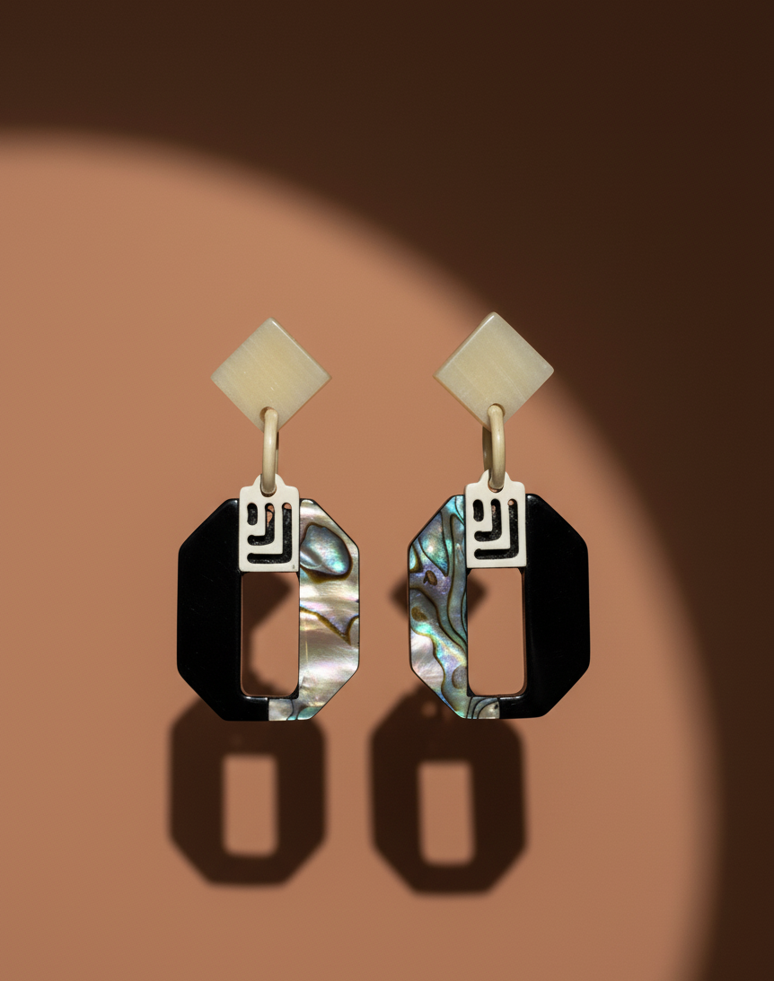 Bông tai sơn mài cửu khổng bào ngư thời trang Hity