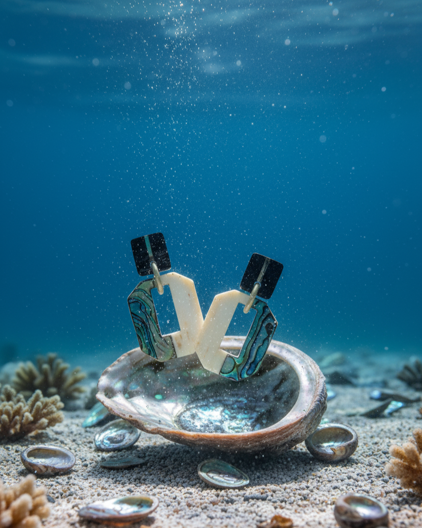 Bông tai sơn mài cửu khổng bào ngư thời trang Hity