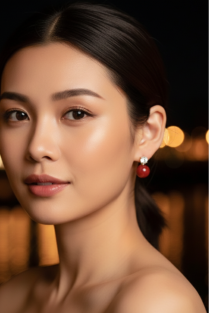 Bông tai hạt ngọc trai đỏ thời trang Hity