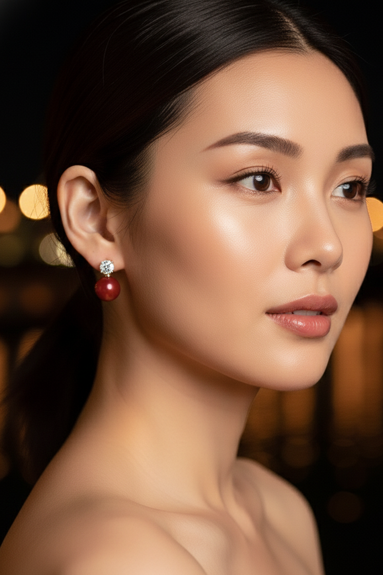 Bông tai hạt ngọc trai đỏ thời trang Hity