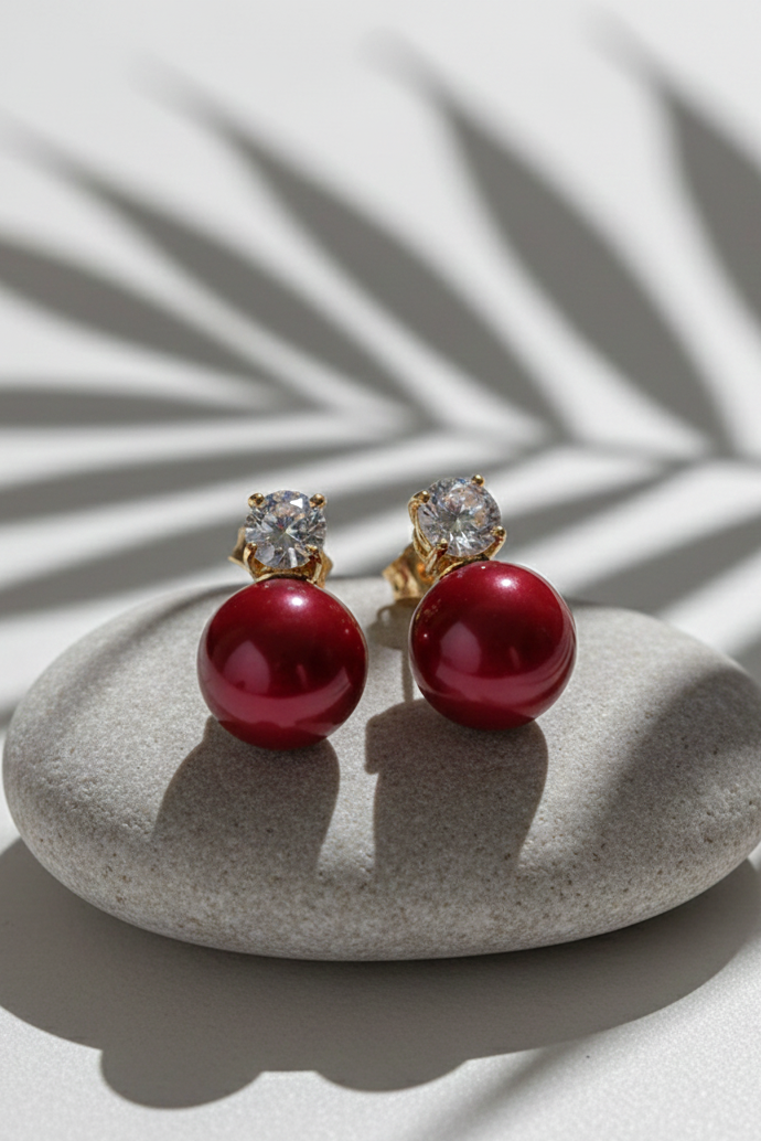 Bông tai hạt ngọc trai đỏ thời trang Hity