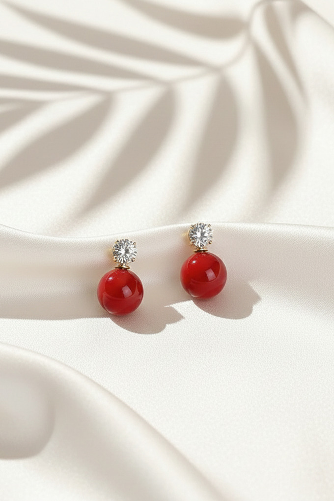 Bông tai hạt ngọc trai đỏ thời trang Hity