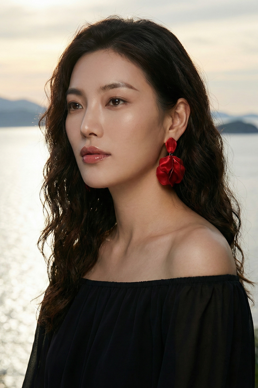 Bông tai hoa đỏ thời trang Hity