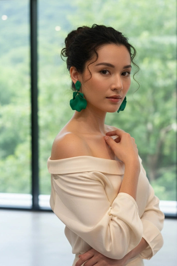 Bông tai lá xanh boho thời trang Hity