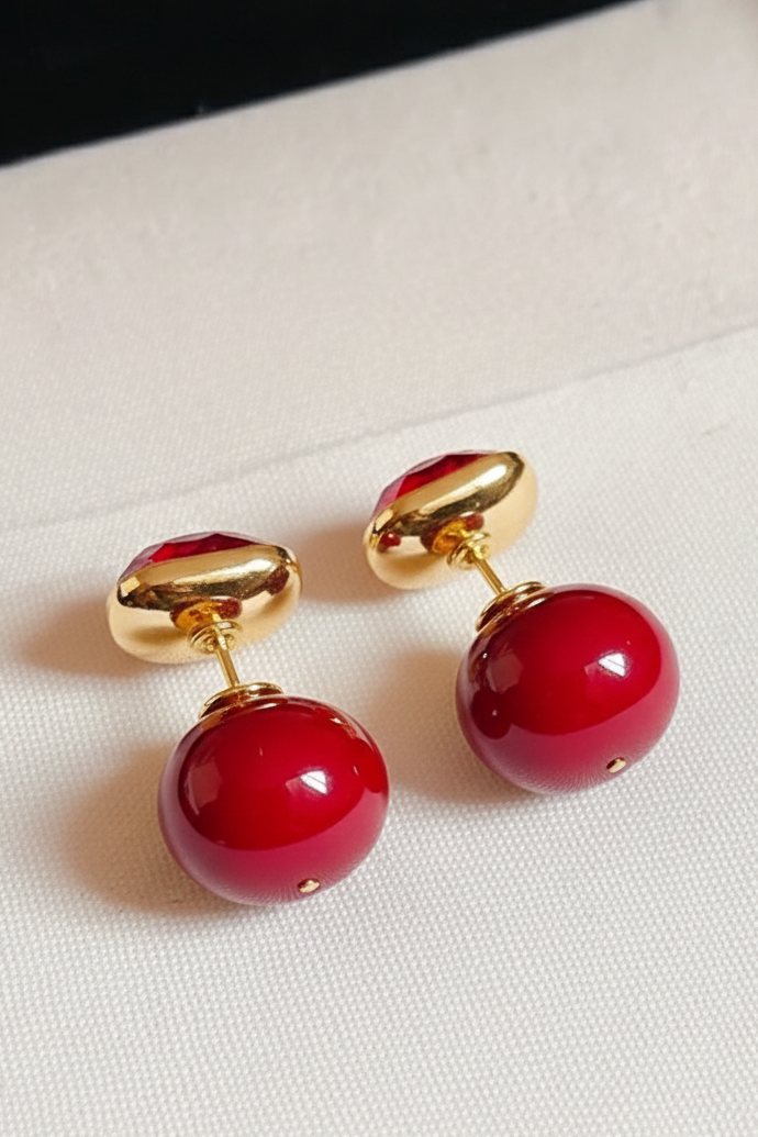 Bông tai đỏ chuôi đại thời trang Hity