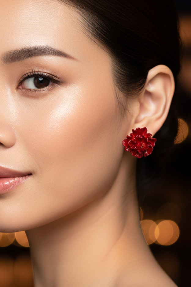Bông tai nụ hoa đỏ thời trang Hity