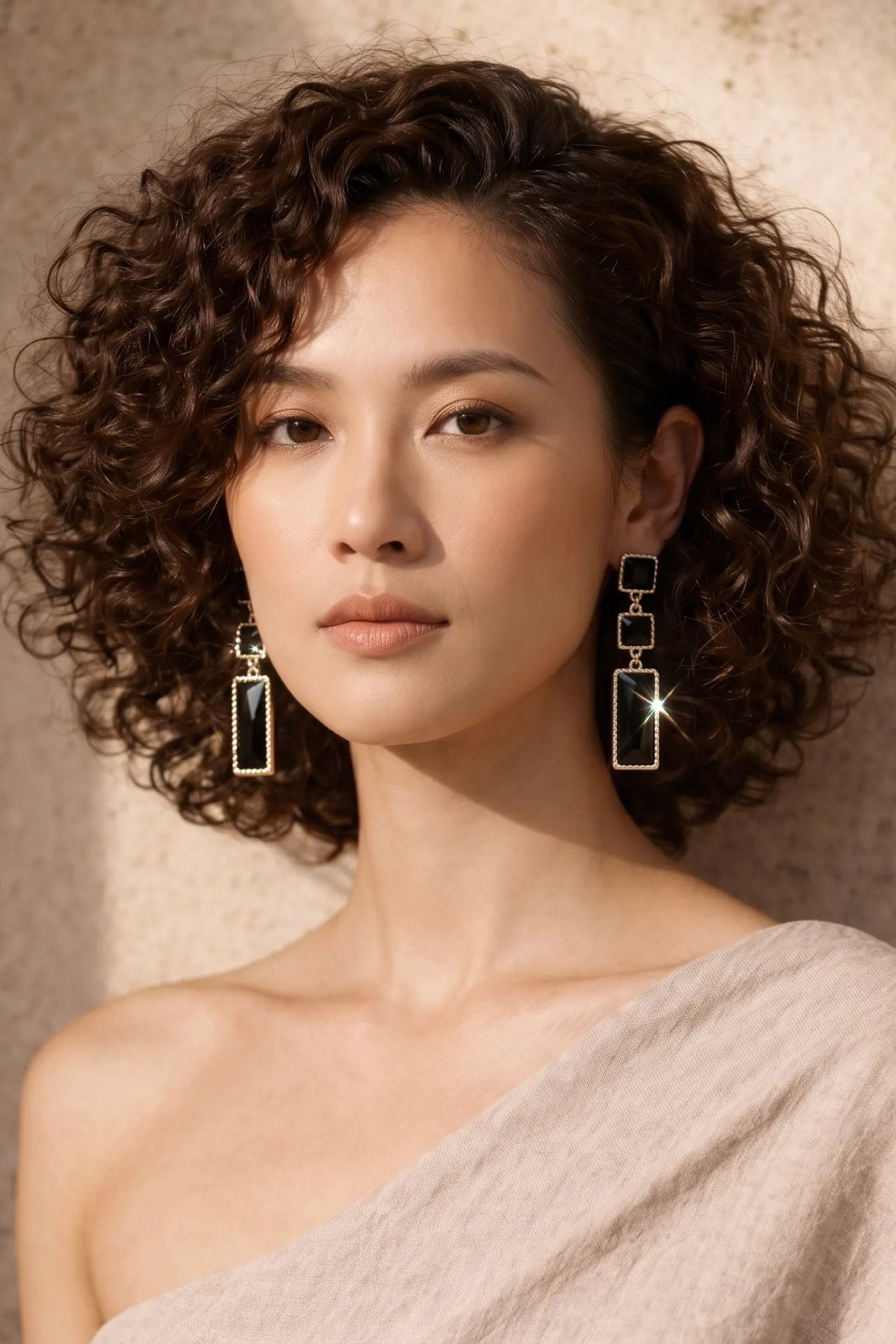 Bông tai dáng dài pha lê đen thời trang Hity