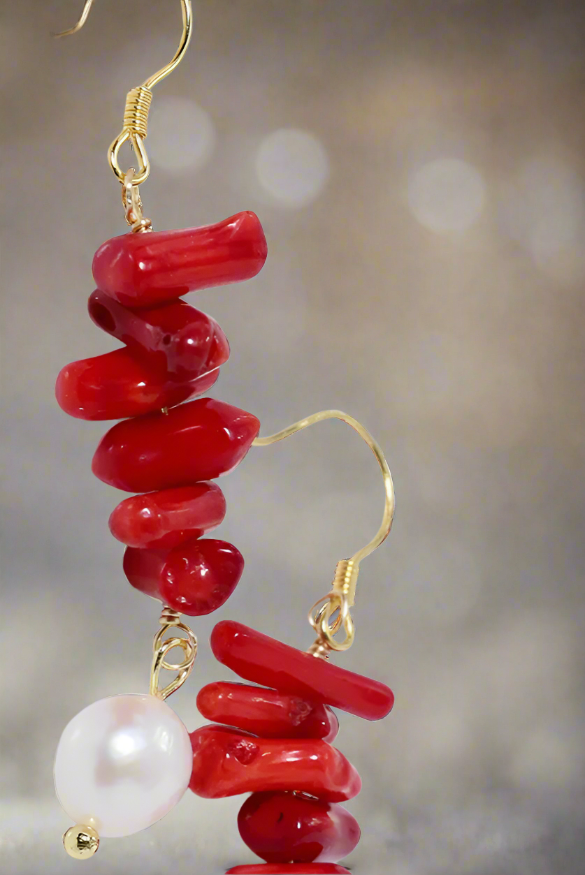 Bông tai san hô đỏ ngọc trai baroque thời trang Hity