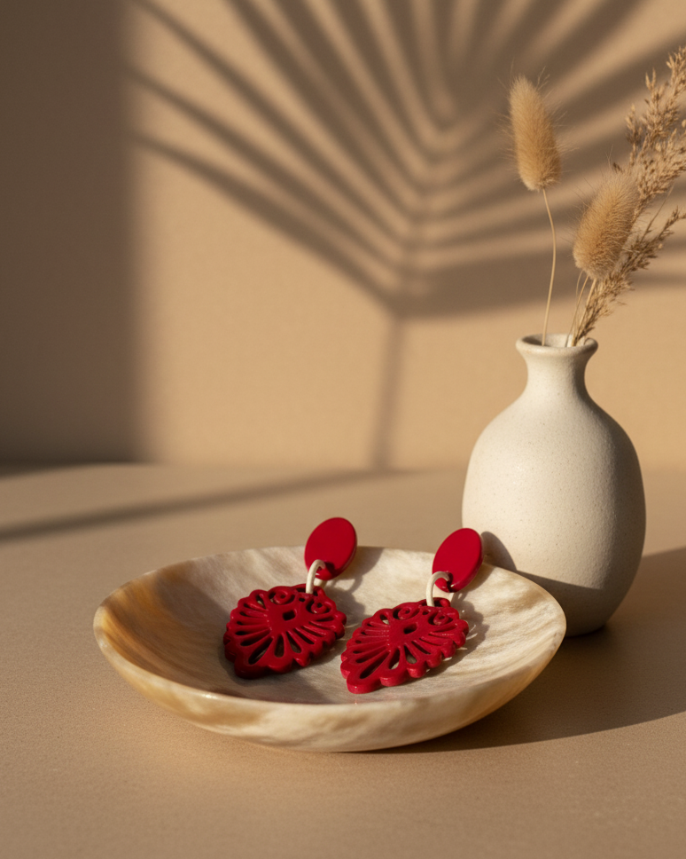 Bông tai sơn mài hoạ tiết Á Đông thời trang Hity