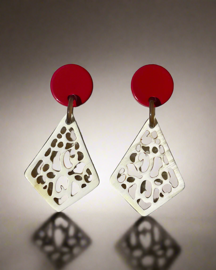 Bông tai sơn mài cắt hoa văn trang sức thủ công thời trang Hity