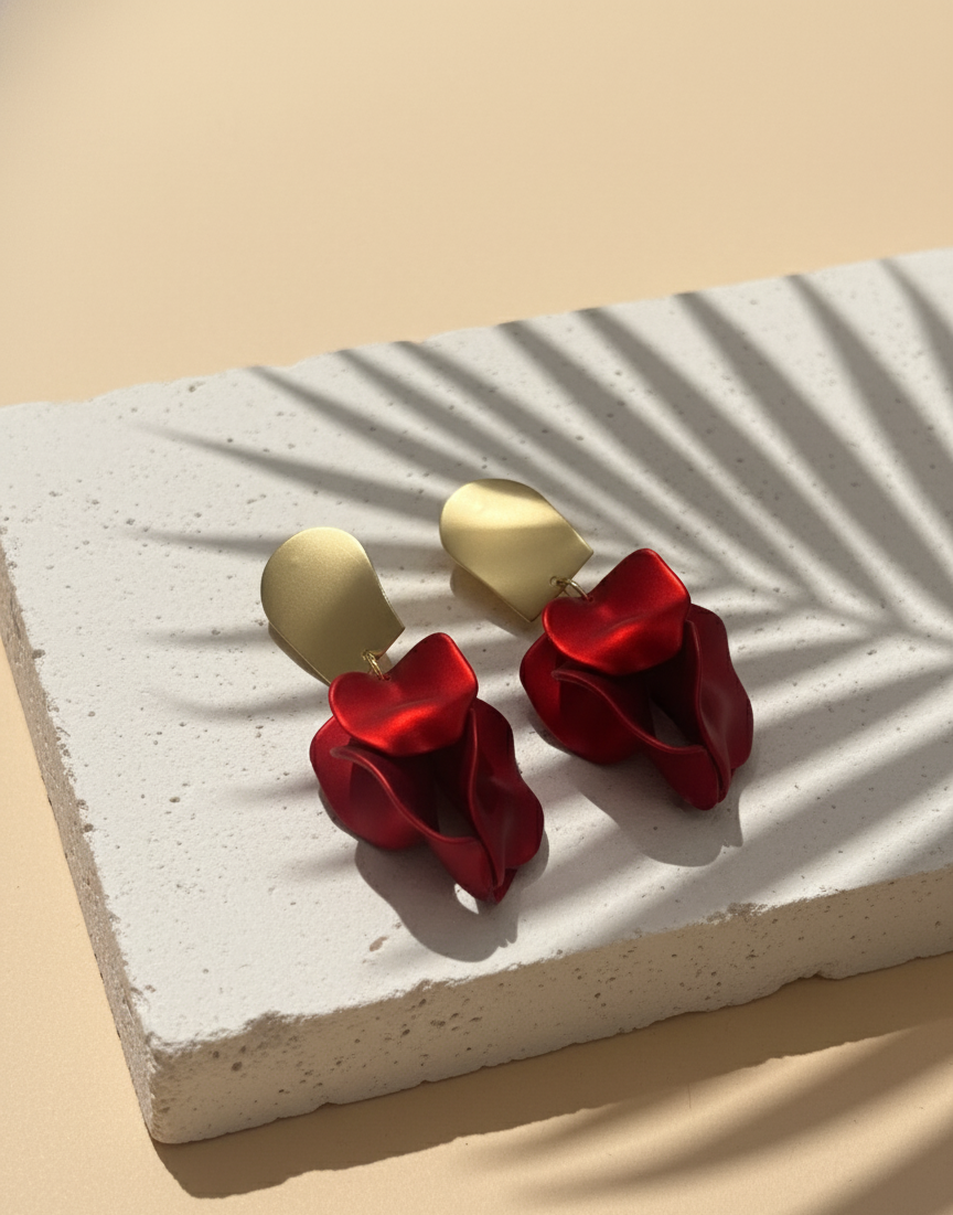 Bông tai statement bảng to màu đỏ thời trang Hity