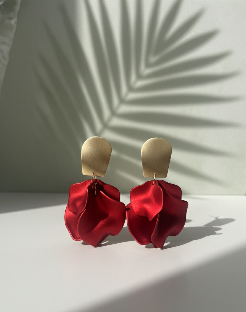 Bông tai statement bảng to màu đỏ thời trang Hity