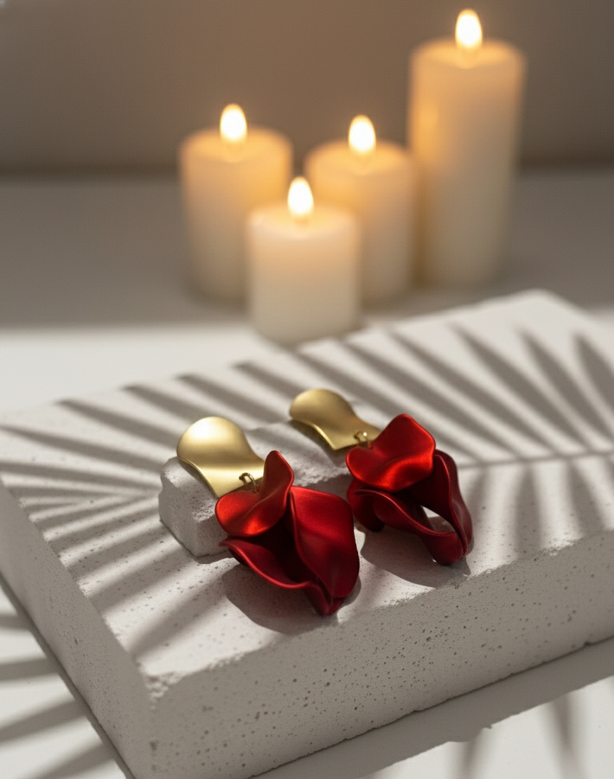 Bông tai statement bảng to màu đỏ thời trang Hity