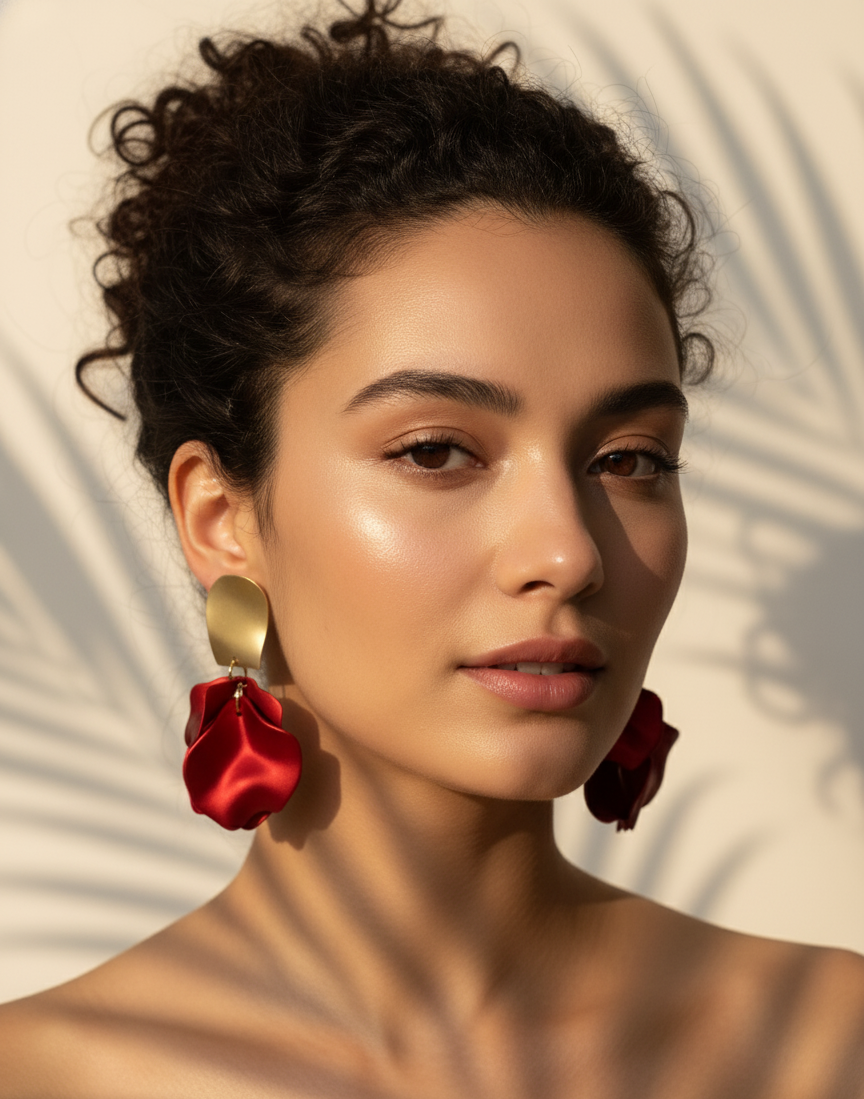 Bông tai statement bảng to màu đỏ thời trang Hity