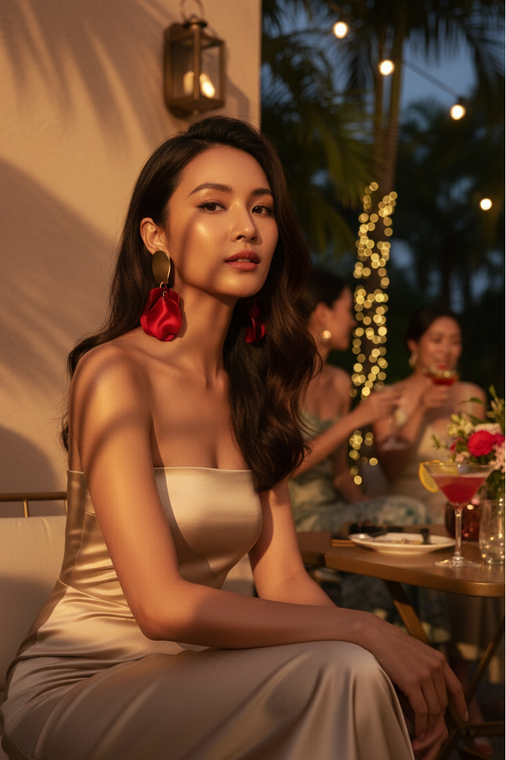 Bông tai bảng to statement đỏ trang sức tiệc thời trang Hity