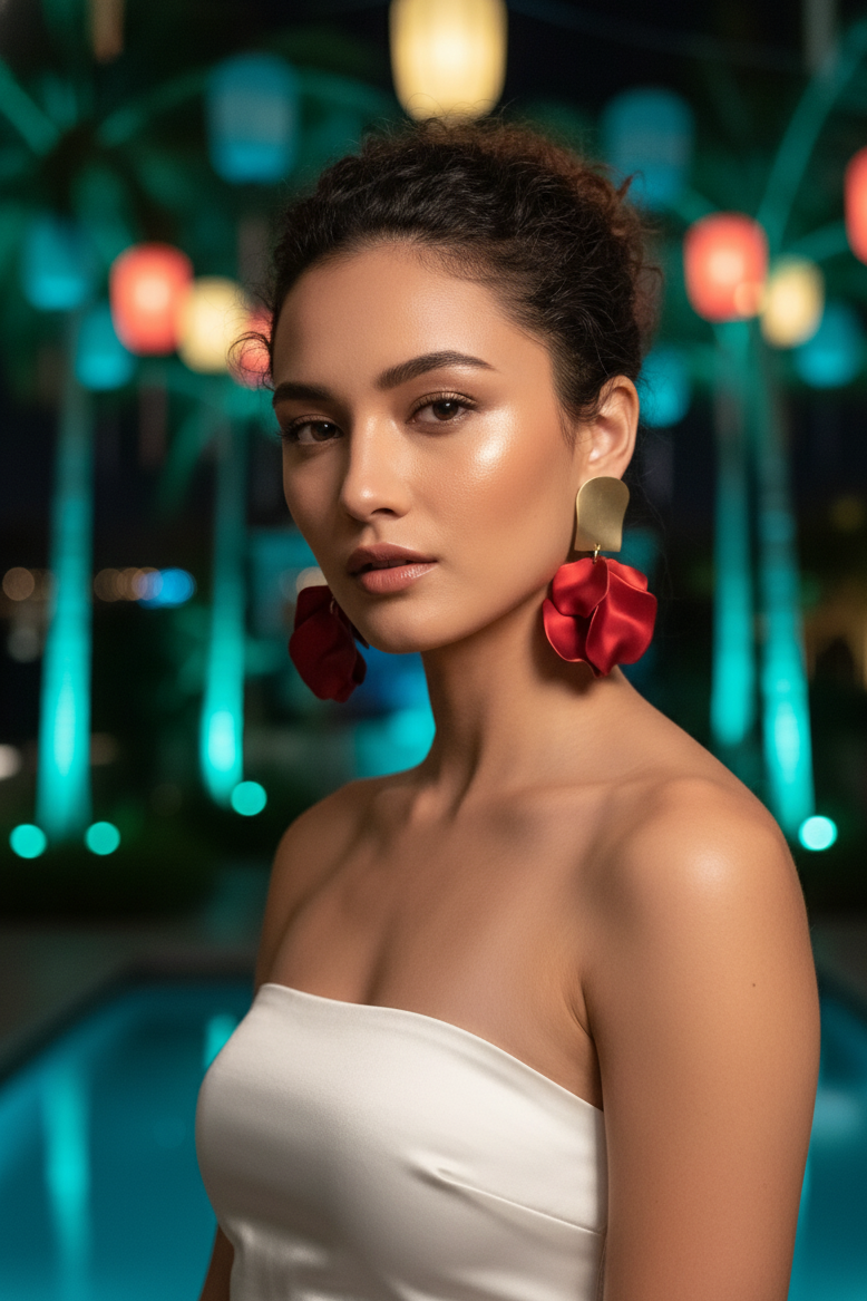 Bông tai bảng to statement đỏ trang sức tiệc thời trang Hity