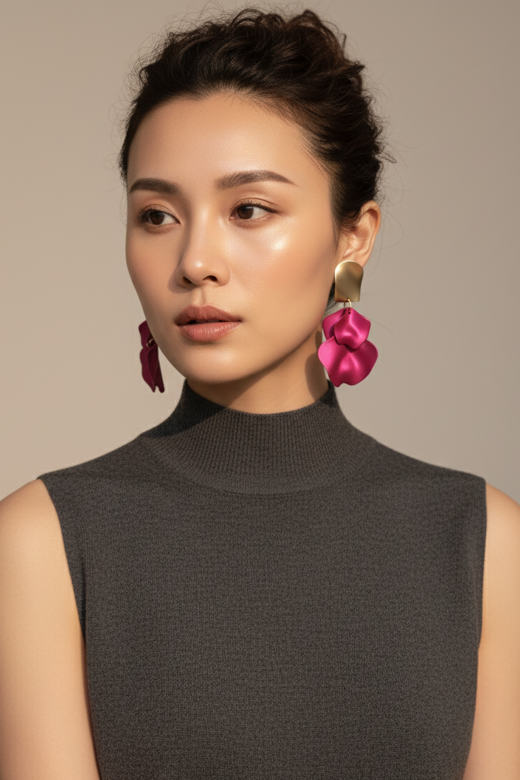 Bông tai bảng to statement hồng sen thời trang Hity