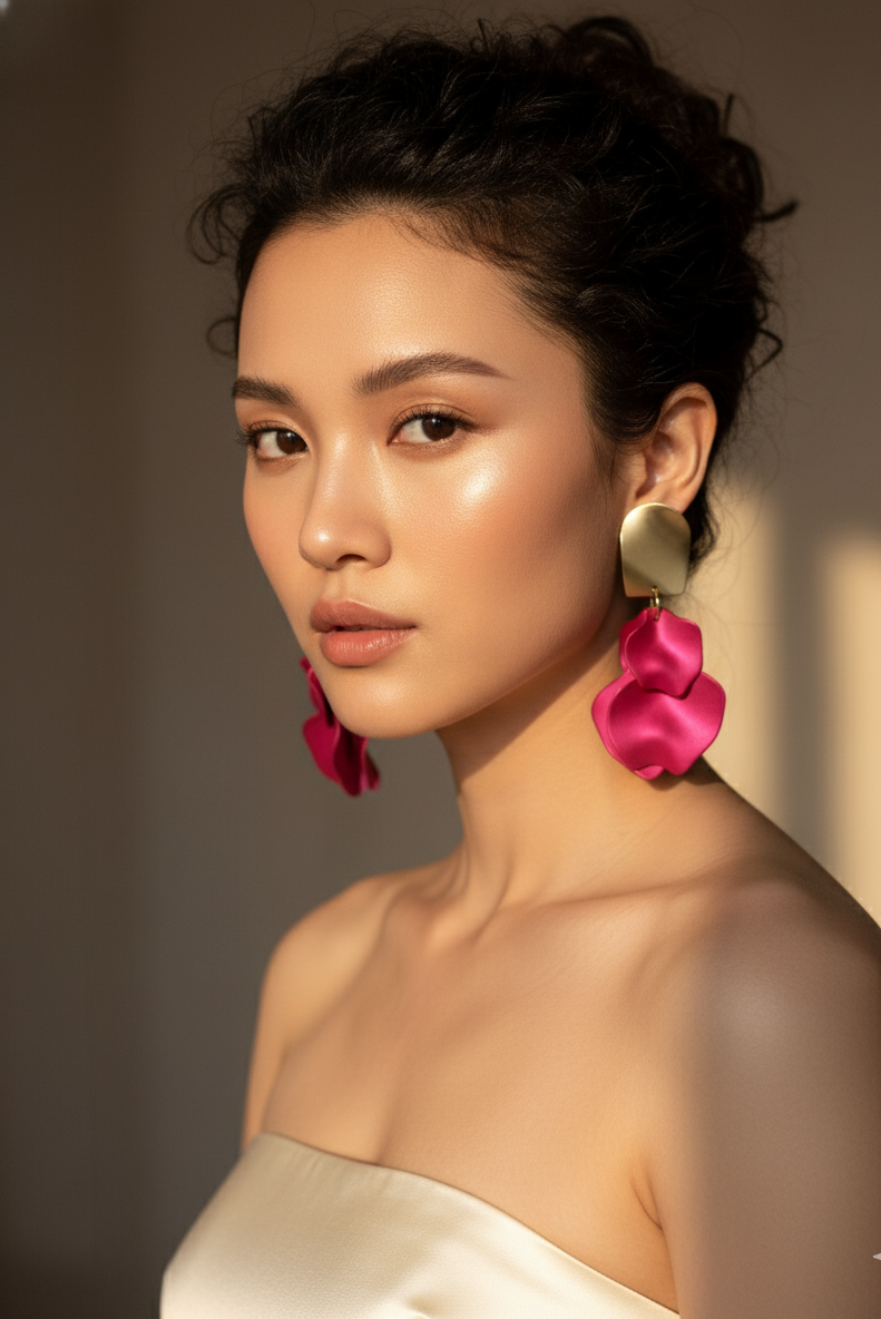 Bông tai bảng to statement hồng sen thời trang Hity