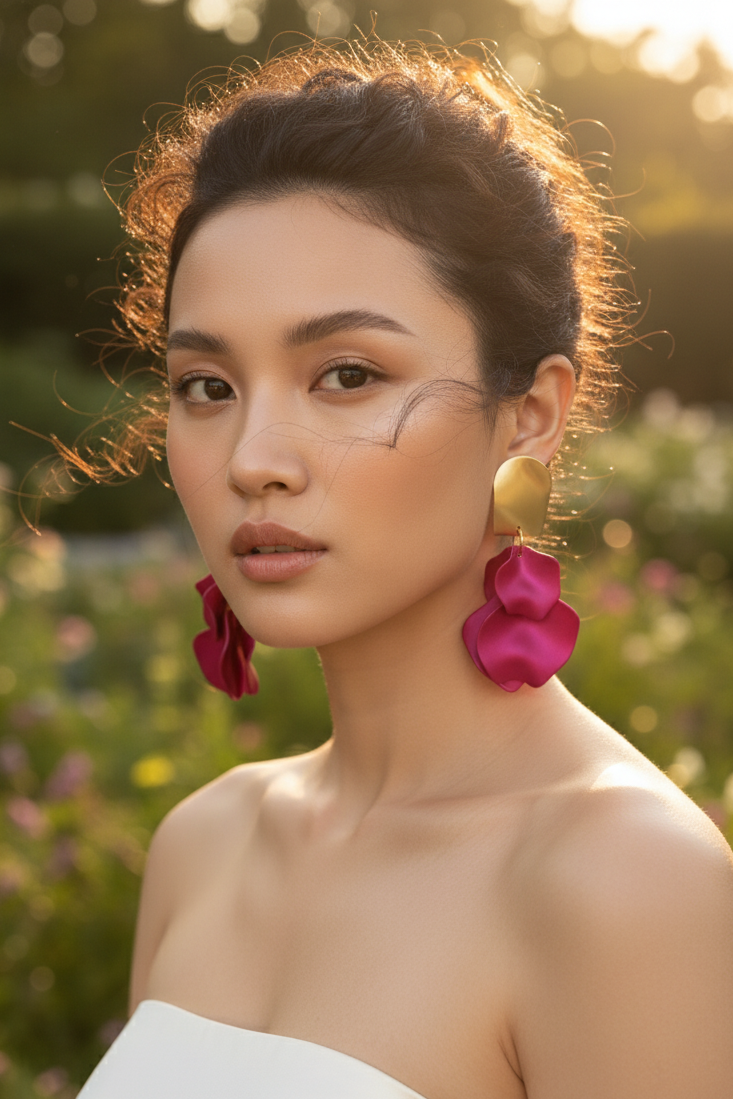 Bông tai bảng to statement hồng sen thời trang Hity