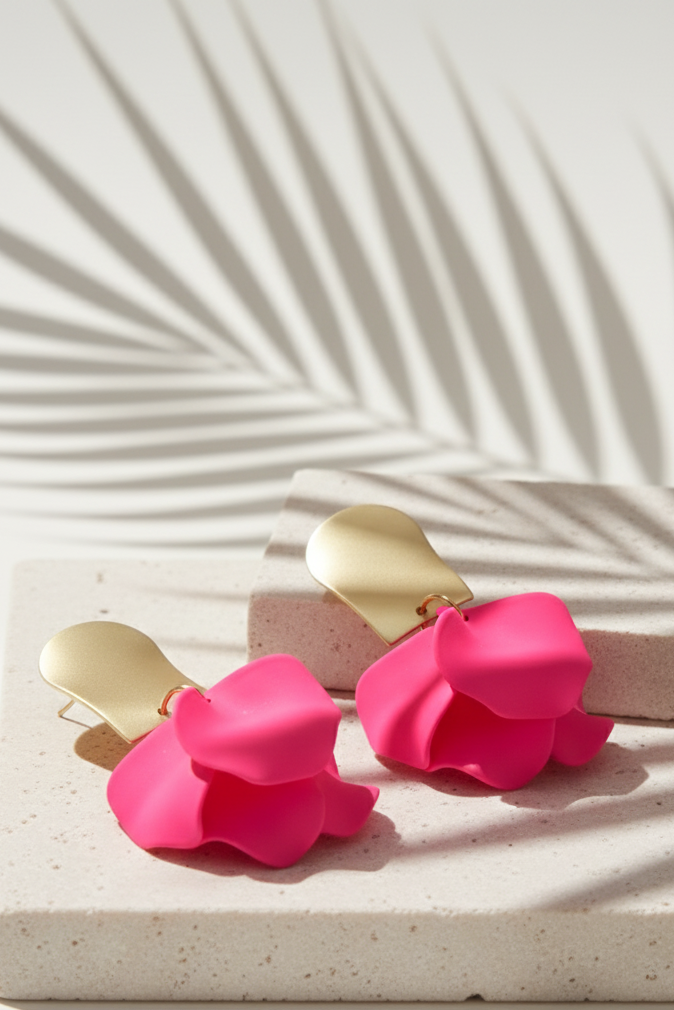 Bông tai bảng to statement hồng dạ quang thời trang Hity