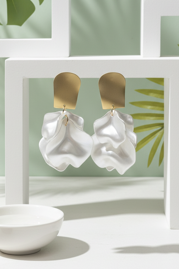 Bông tai statement bảng to màu trắng thời trang Hity