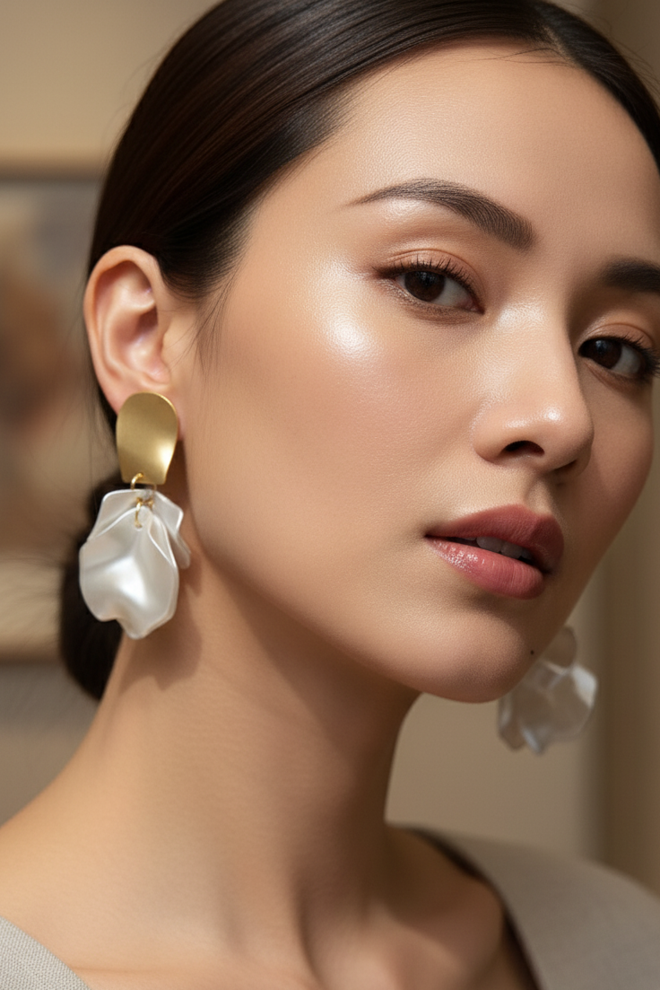 Bông tai statement bảng to màu trắng thời trang Hity