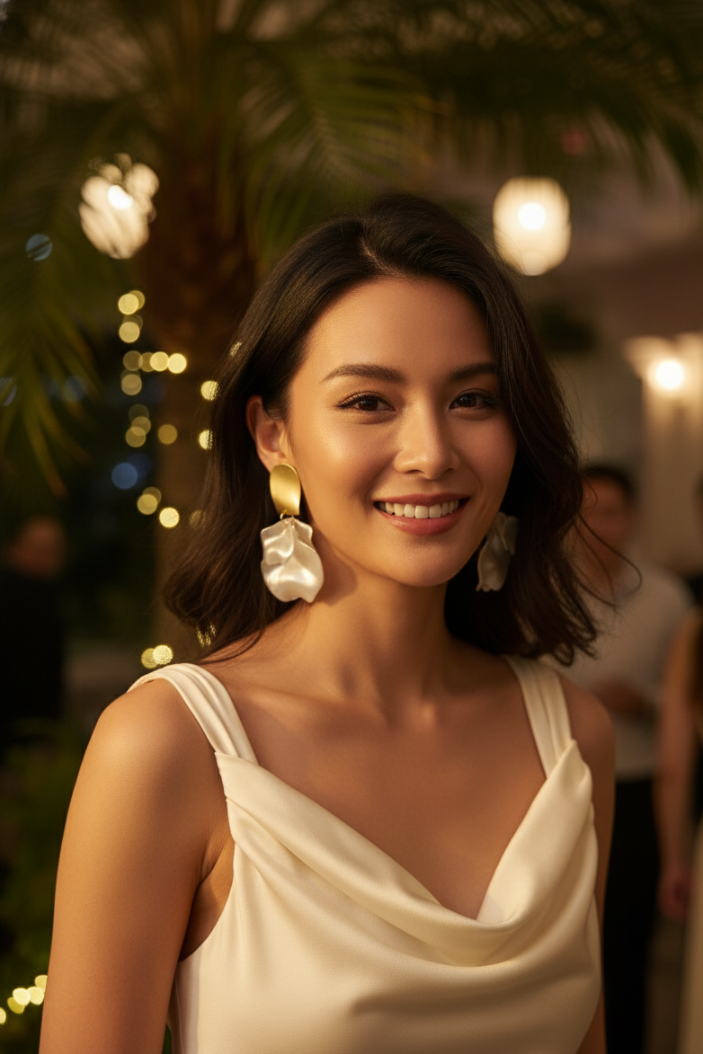 Bông tai statement bảng to màu trắng thời trang Hity