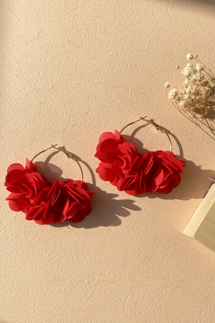 Bông tai tròn đính cánh hoa đỏ thời trang Hity