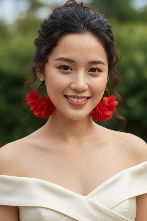 Bông tai tròn đính cánh hoa đỏ thời trang Hity