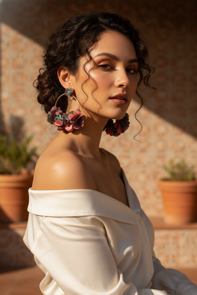 Bông tai tròn đính cánh hoa đa sắc thời trang Hity