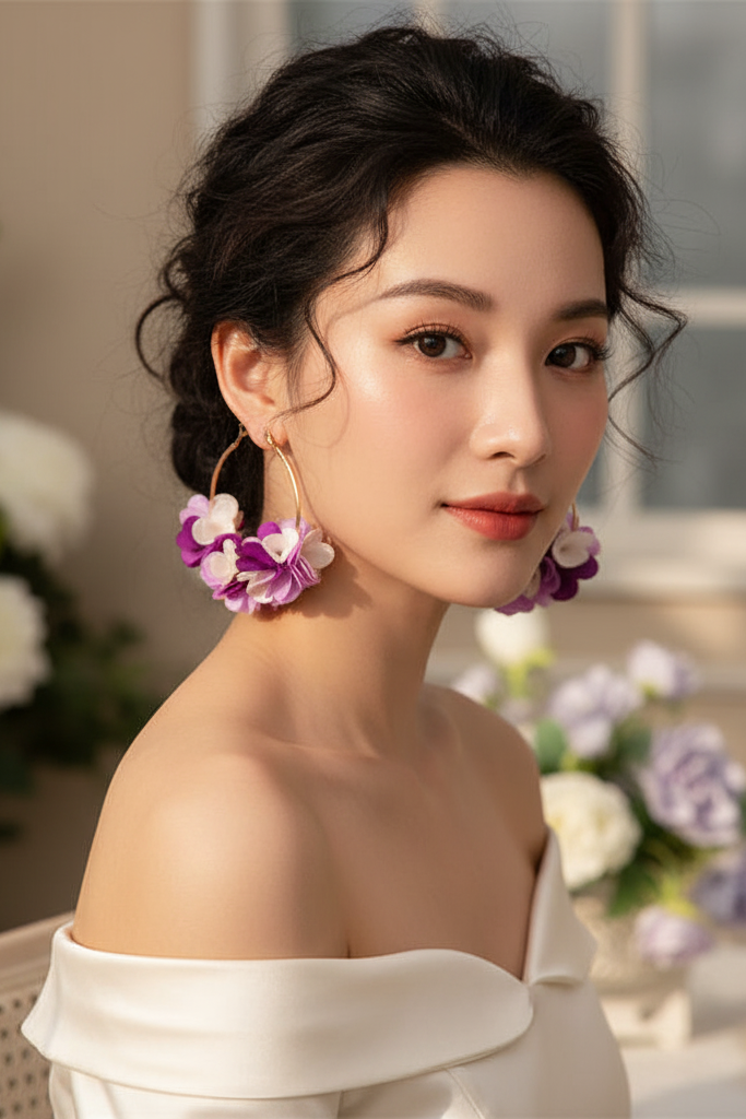 Bông tai tròn cánh hoa tím thời trang Hity