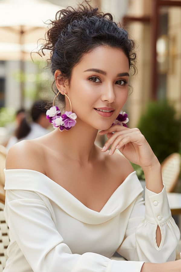 Bông tai tròn cánh hoa tím thời trang Hity