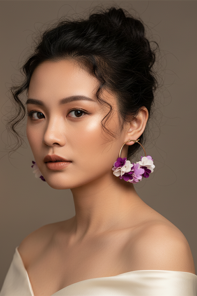 Bông tai tròn cánh hoa tím thời trang Hity