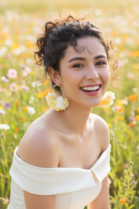 Bông tai tròn hoop cánh hoa vàng thời trang Hity