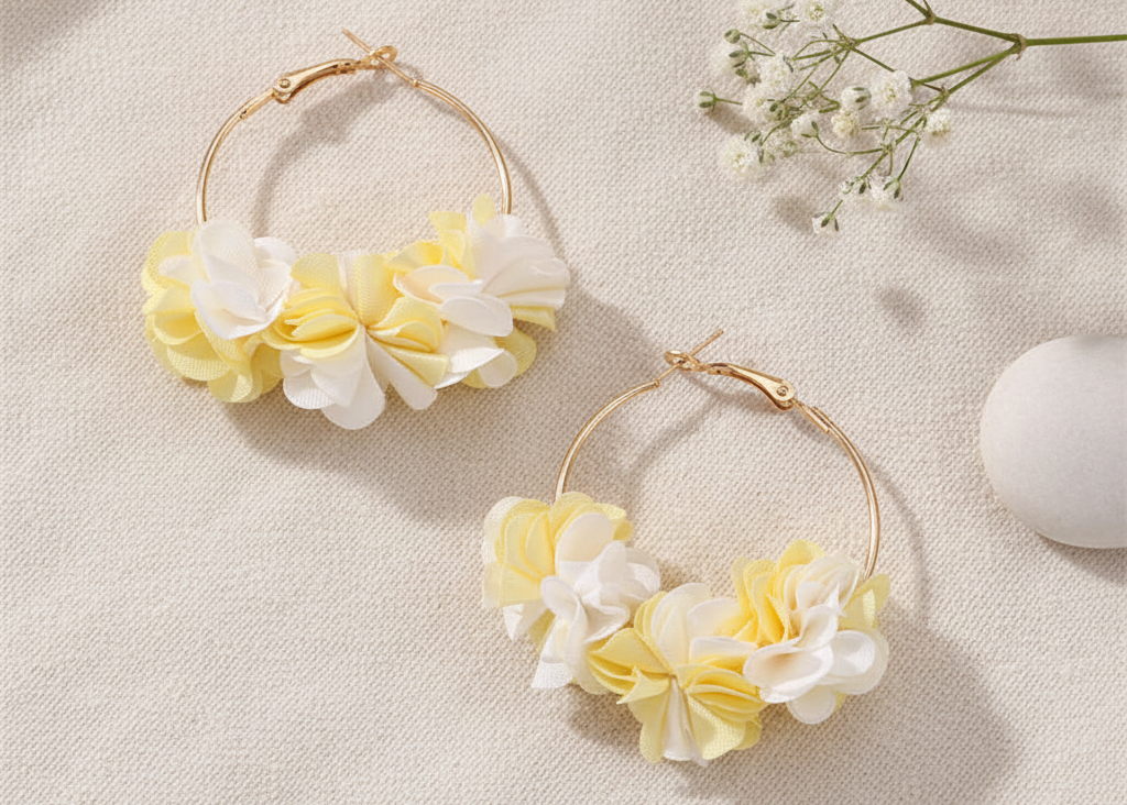 Bông tai tròn hoop cánh hoa vàng thời trang Hity