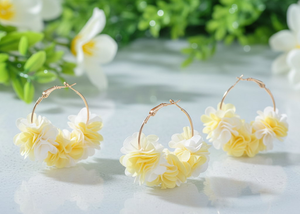 Bông tai tròn hoop cánh hoa vàng thời trang Hity