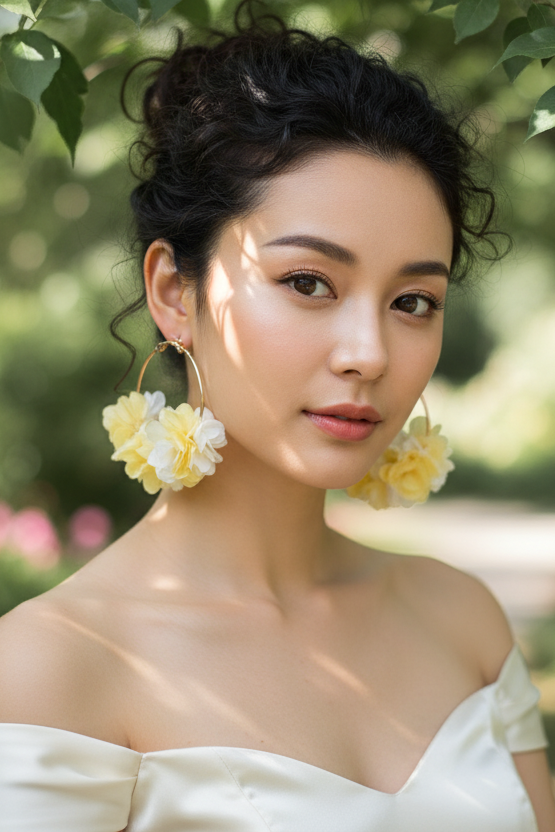 Bông tai tròn hoop cánh hoa vàng thời trang Hity