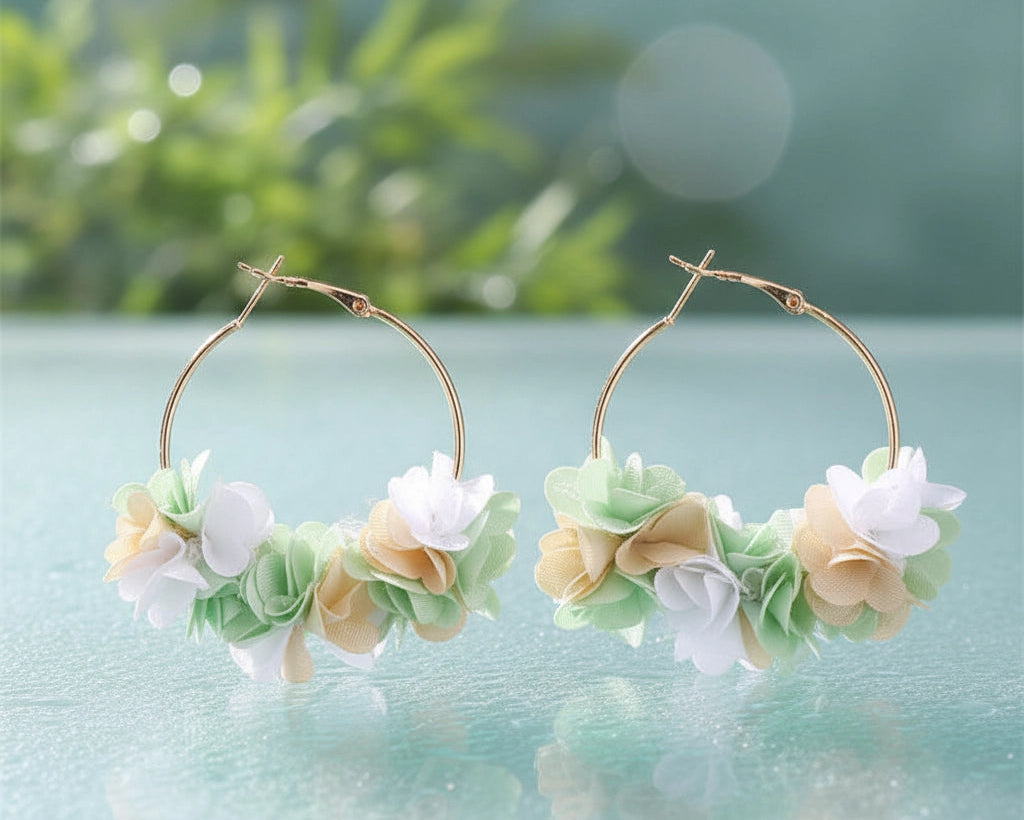Bông tai tròn gắn hoa vải thời trang Hity