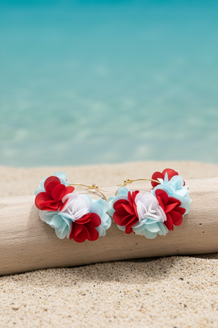 Bông tai tròn cánh hoa đỏ thời trang Hity