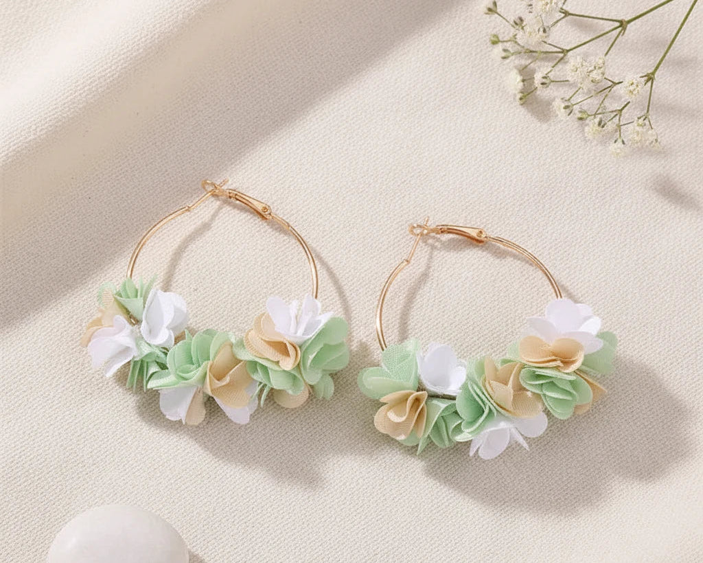 Bông tai tròn gắn hoa vải thời trang Hity