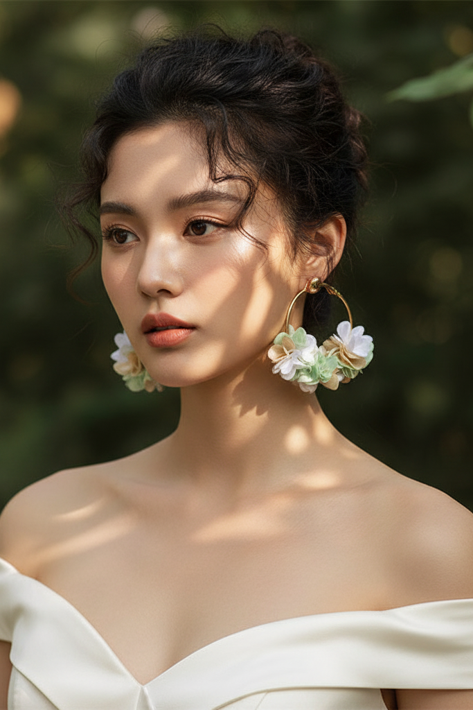 Bông tai tròn hoa xanh thời trang Hity