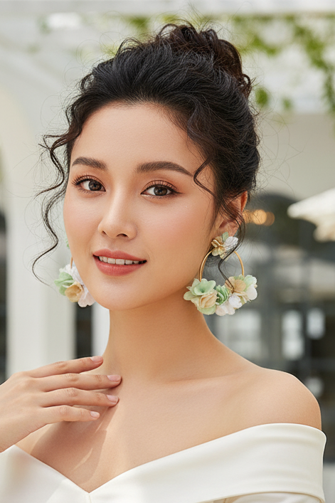 Bông tai tròn hoa xanh thời trang Hity