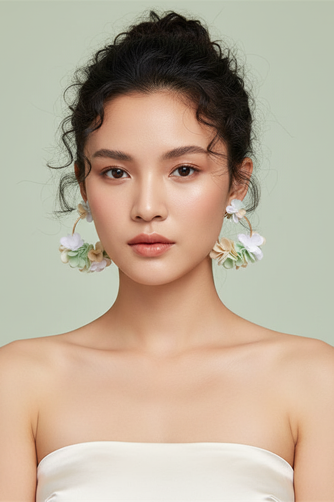 Bông tai tròn hoa xanh thời trang Hity