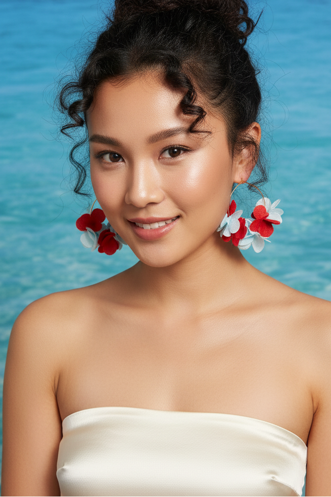 Bông tai tròn cánh hoa đỏ thời trang Hity