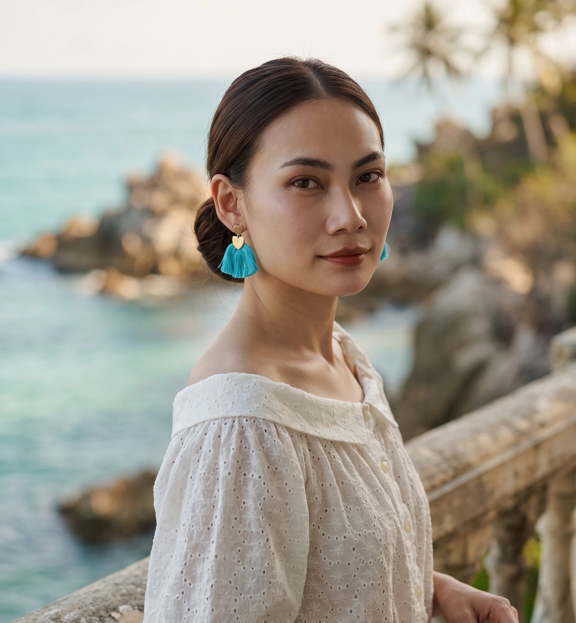 Bông tai tua rua boho xanh biển thời trang Hity